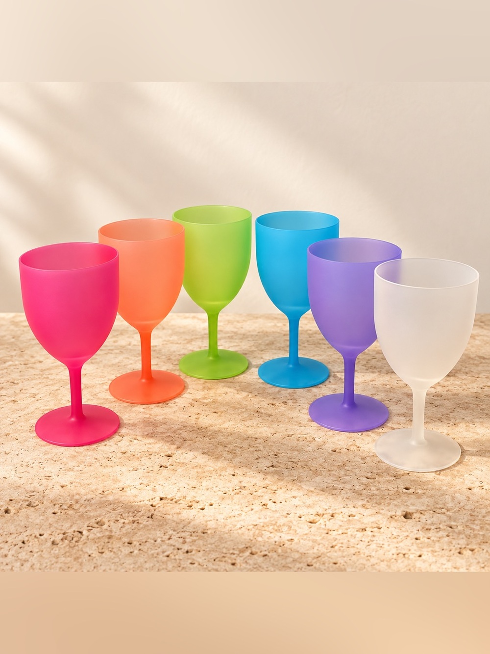 Set of 6 Multicolor Plastic Wine Goblets - Home Dining